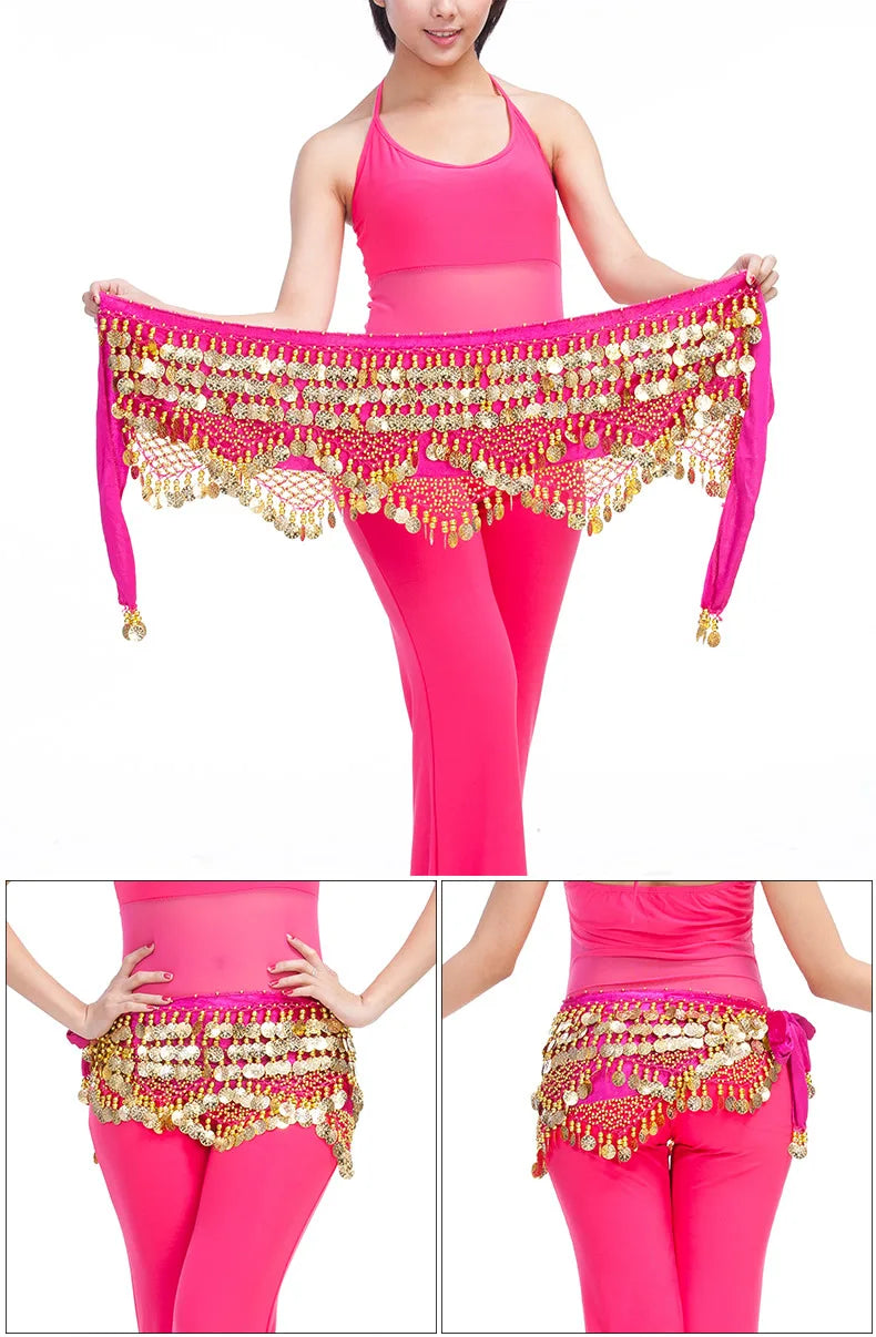 New Style Top Selling Belly Dance Waist Chain Hip Scarf Bellydance Coins Belt Dancing Waist Belt Dancer's Accessories