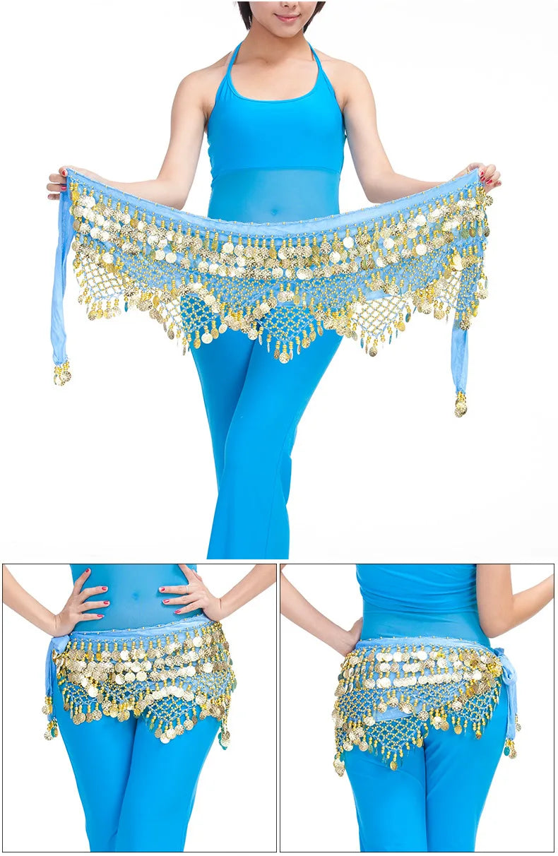 New Style Top Selling Belly Dance Waist Chain Hip Scarf Bellydance Coins Belt Dancing Waist Belt Dancer's Accessories