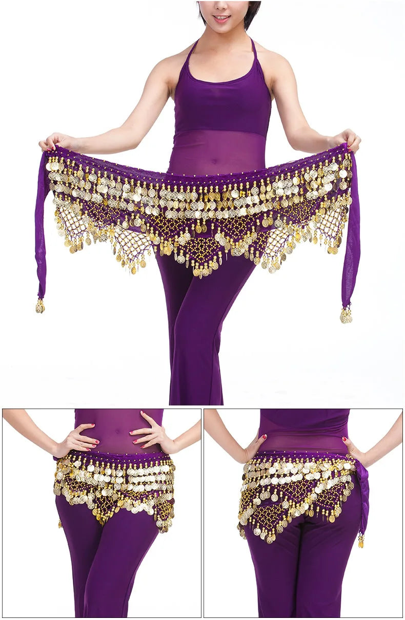 New Style Top Selling Belly Dance Waist Chain Hip Scarf Bellydance Coins Belt Dancing Waist Belt Dancer's Accessories
