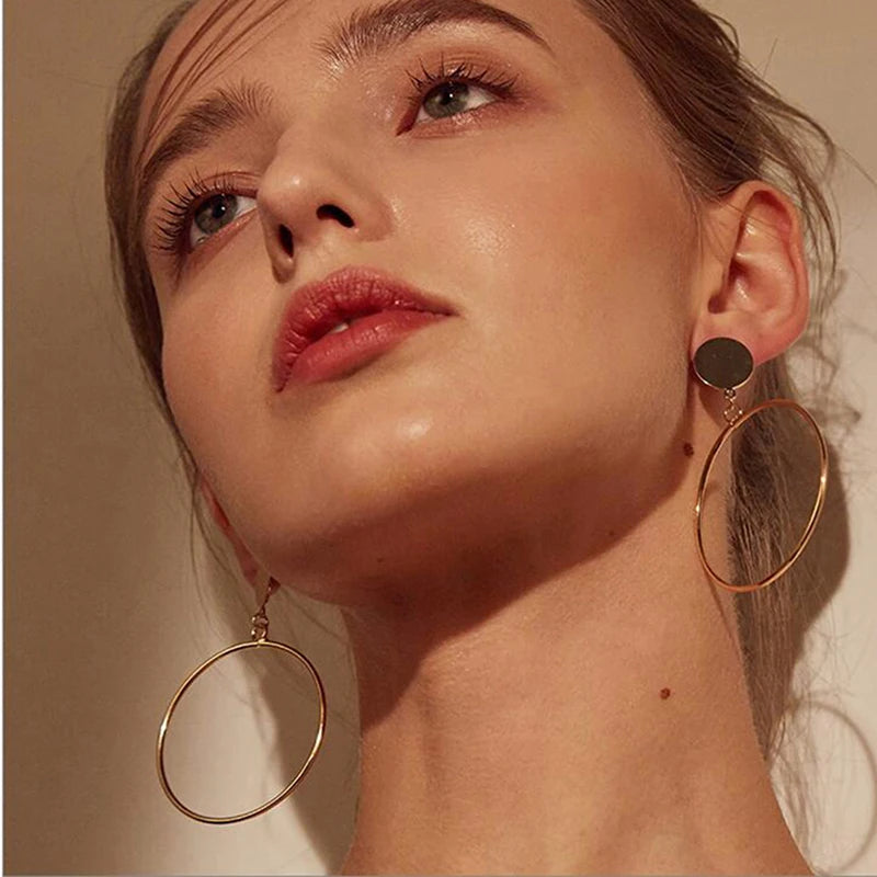 Simple Fashion Gold Silver Plated Geometric Big Round No Pierced Clip Earring for No Ear Hole Women Big Hollow Ear Clips Jewelry