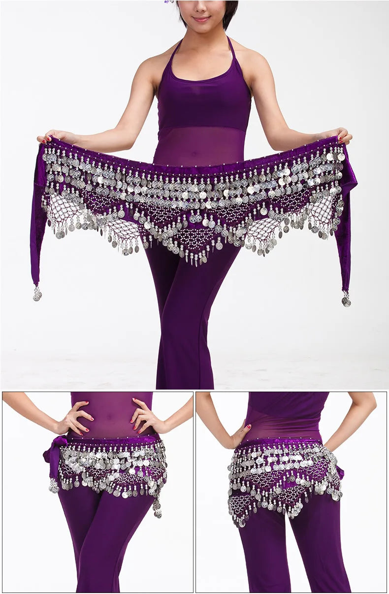 New Style Top Selling Belly Dance Waist Chain Hip Scarf Bellydance Coins Belt Dancing Waist Belt Dancer's Accessories