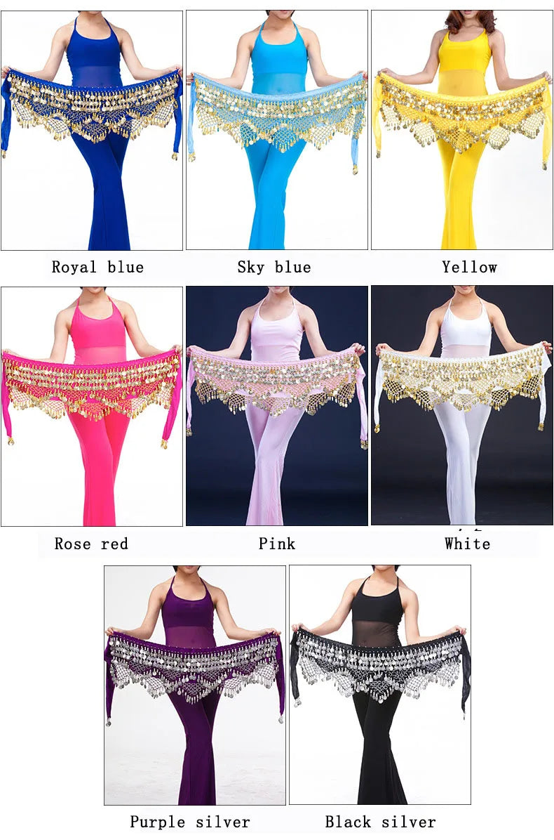 New Style Top Selling Belly Dance Waist Chain Hip Scarf Bellydance Coins Belt Dancing Waist Belt Dancer's Accessories