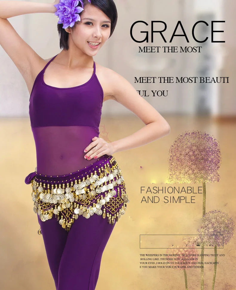 New Style Top Selling Belly Dance Waist Chain Hip Scarf Bellydance Coins Belt Dancing Waist Belt Dancer's Accessories