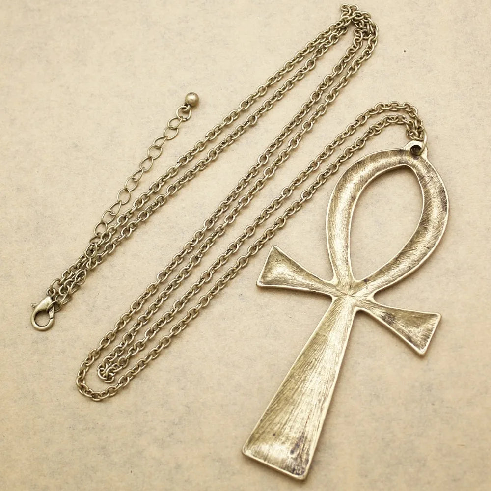 10x5cm Vintage Egyptian Life Big Ankh Cross Pendant Long Chain Necklace Fashion Jewelry Men and Women Accessories Dropshipping