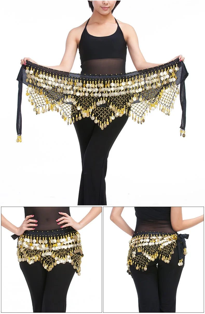 New Style Top Selling Belly Dance Waist Chain Hip Scarf Bellydance Coins Belt Dancing Waist Belt Dancer's Accessories