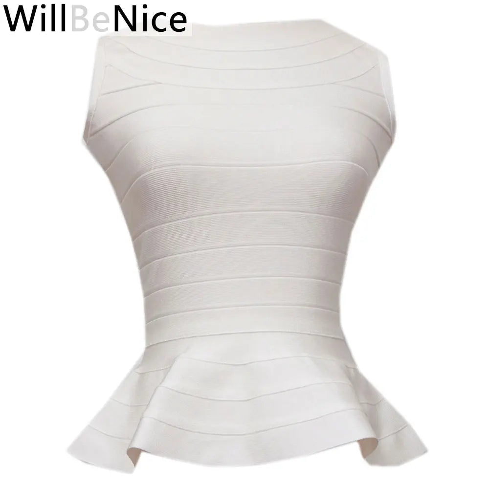 WillBeNice Quality Office Lady Fishtail White Bandage Crop Tops Tank Women Black Elastic Vest Luxury Sleeveless Bodyocn Camis