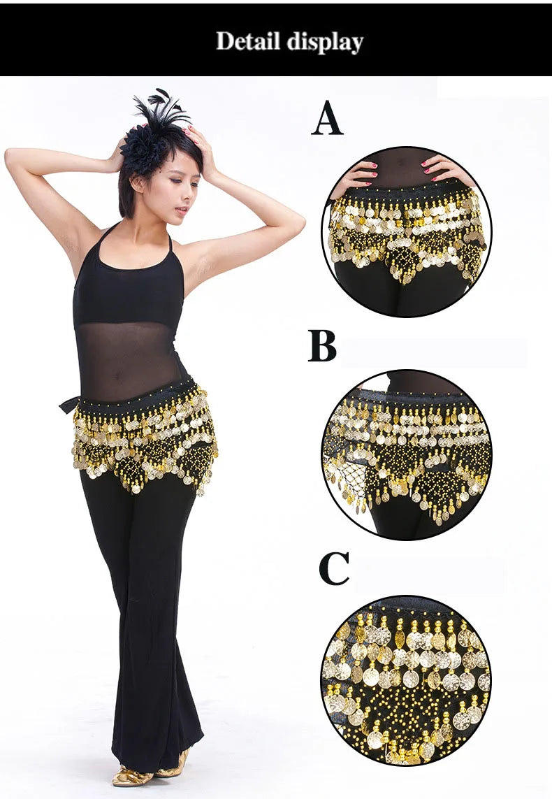 New Style Top Selling Belly Dance Waist Chain Hip Scarf Bellydance Coins Belt Dancing Waist Belt Dancer's Accessories