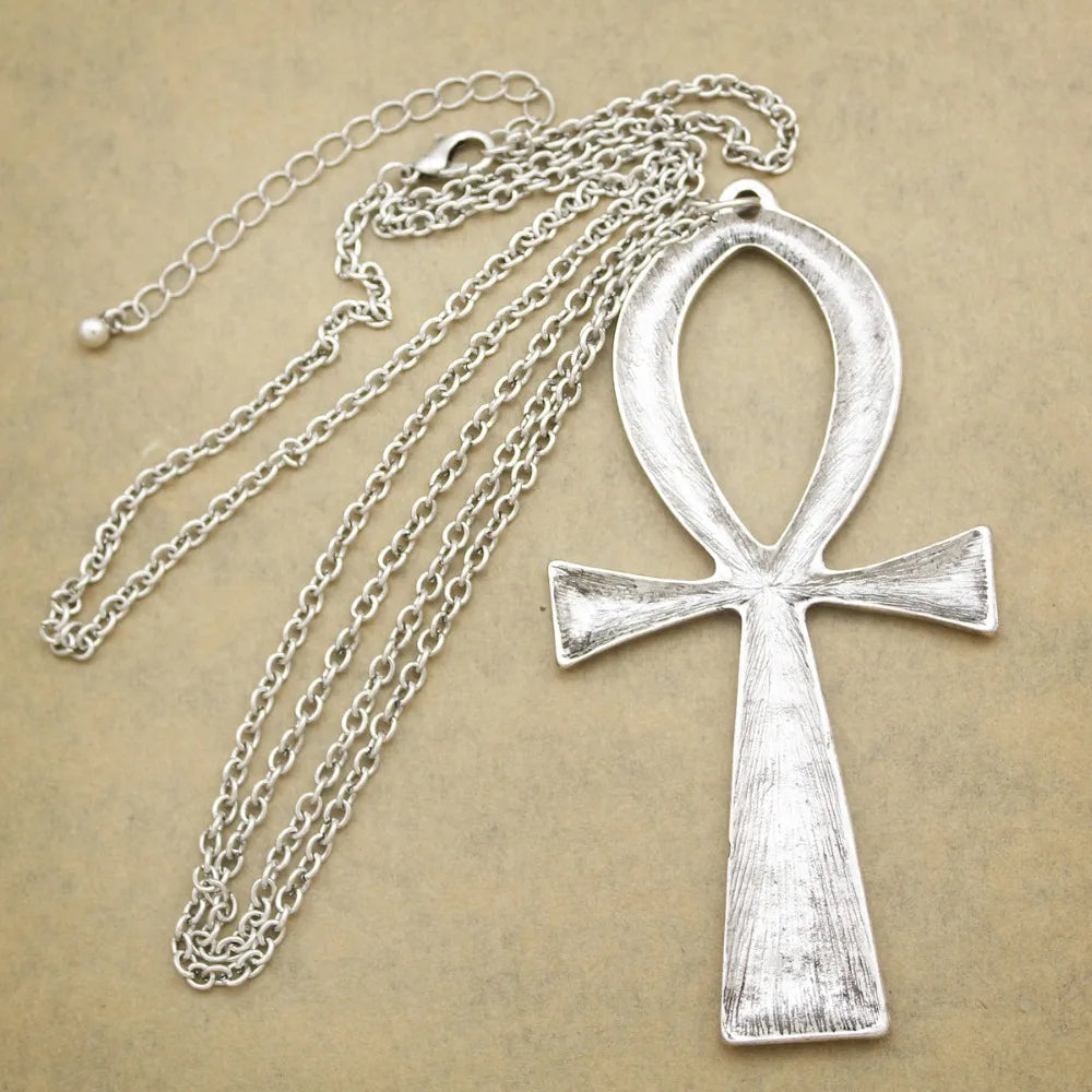 10x5cm Vintage Egyptian Life Big Ankh Cross Pendant Long Chain Necklace Fashion Jewelry Men and Women Accessories Dropshipping