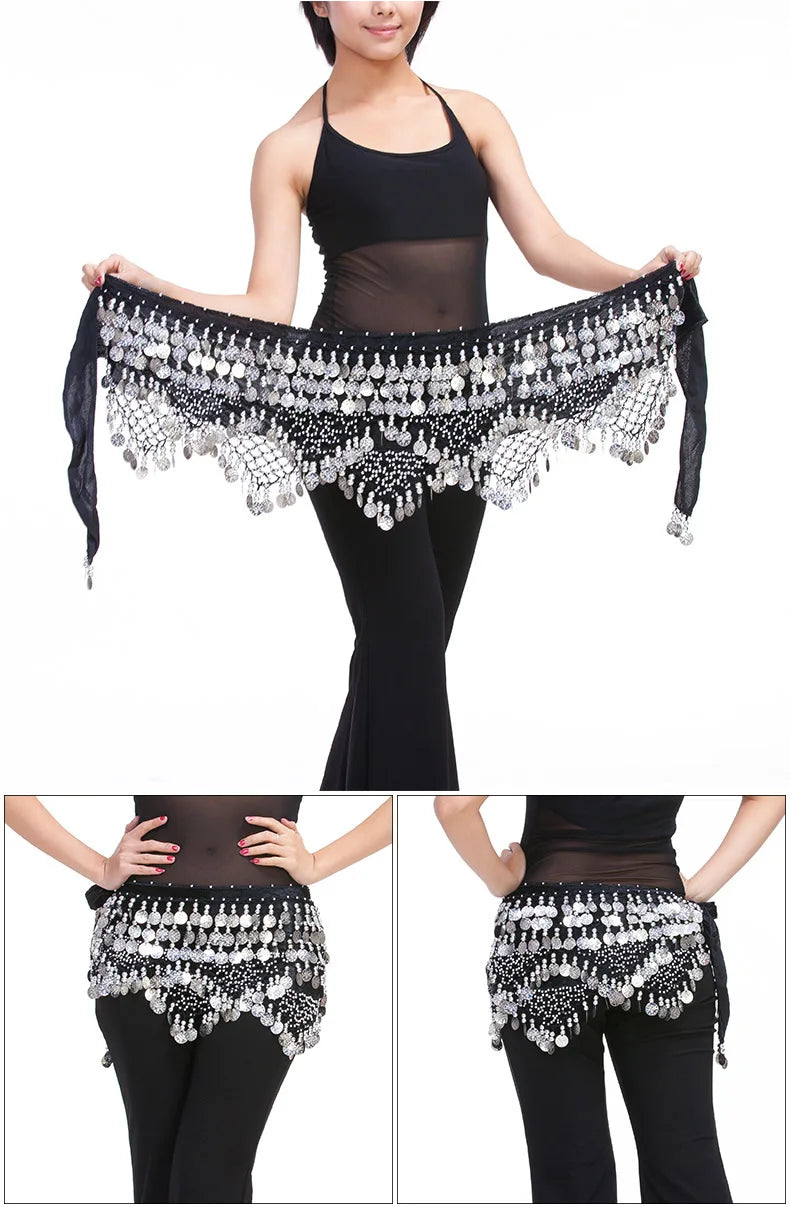 New Style Top Selling Belly Dance Waist Chain Hip Scarf Bellydance Coins Belt Dancing Waist Belt Dancer's Accessories