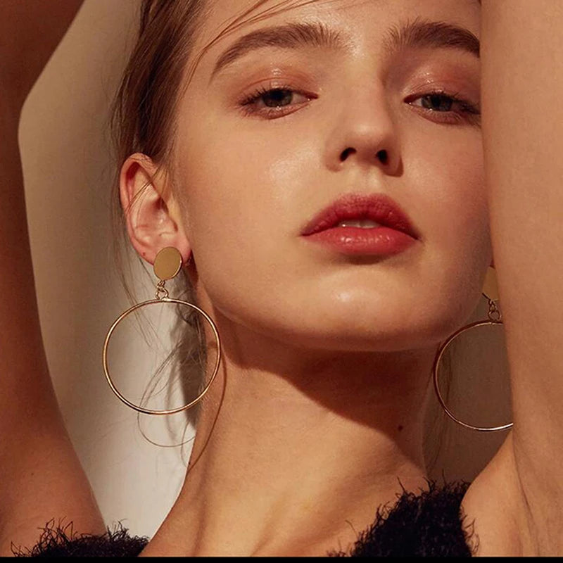 Simple Fashion Gold Silver Plated Geometric Big Round No Pierced Clip Earring for No Ear Hole Women Big Hollow Ear Clips Jewelry
