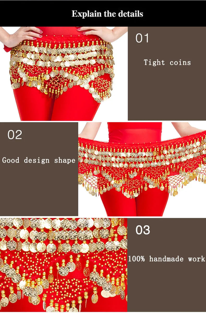 New Style Top Selling Belly Dance Waist Chain Hip Scarf Bellydance Coins Belt Dancing Waist Belt Dancer's Accessories