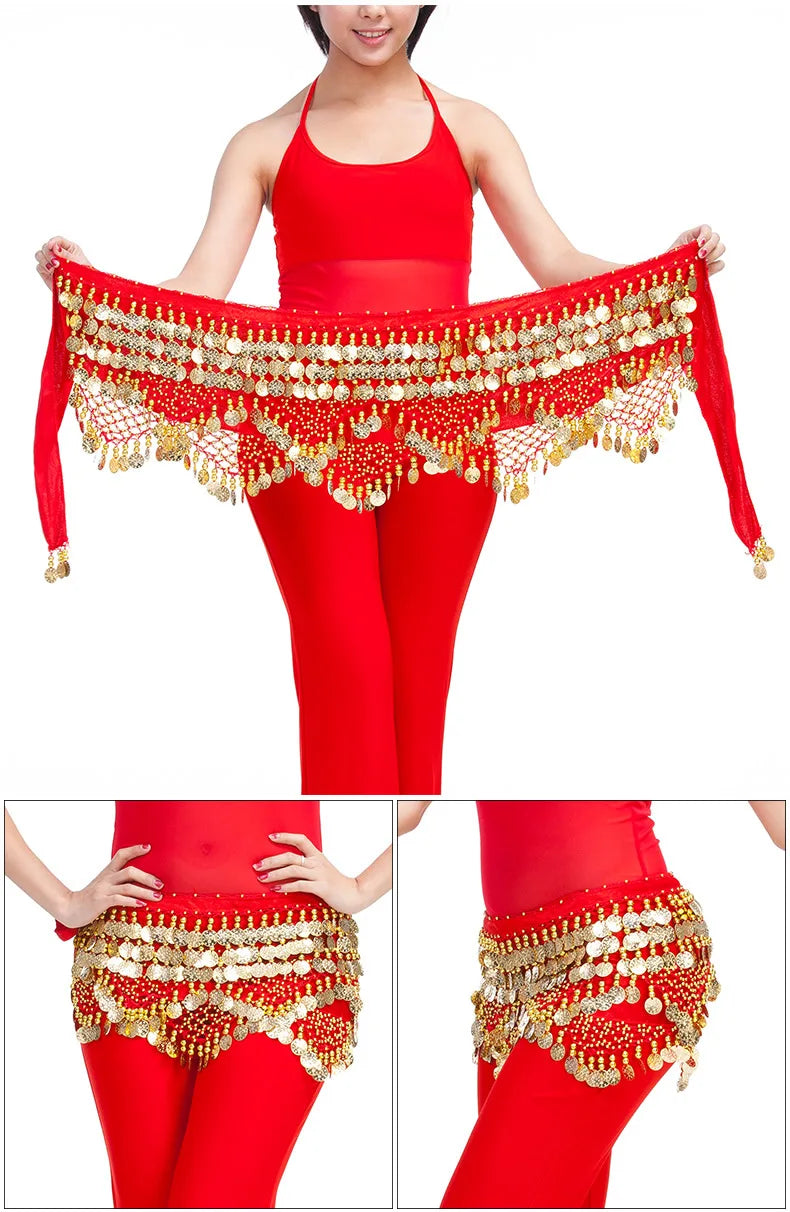 New Style Top Selling Belly Dance Waist Chain Hip Scarf Bellydance Coins Belt Dancing Waist Belt Dancer's Accessories