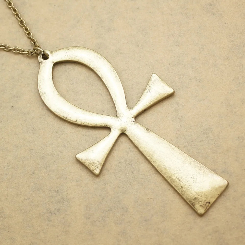 10x5cm Vintage Egyptian Life Big Ankh Cross Pendant Long Chain Necklace Fashion Jewelry Men and Women Accessories Dropshipping