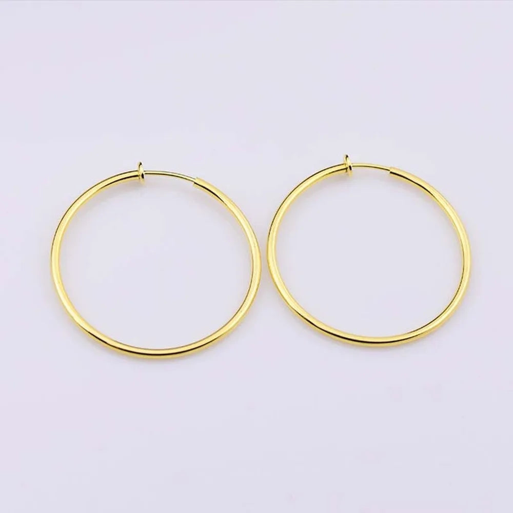 New Diameter 2/4/6cm Ear Clips Rings Punk Women Non-Pierced Hoop Earrings Houndstooth Goth Fake Clip-On Circle Earrings Jewelry