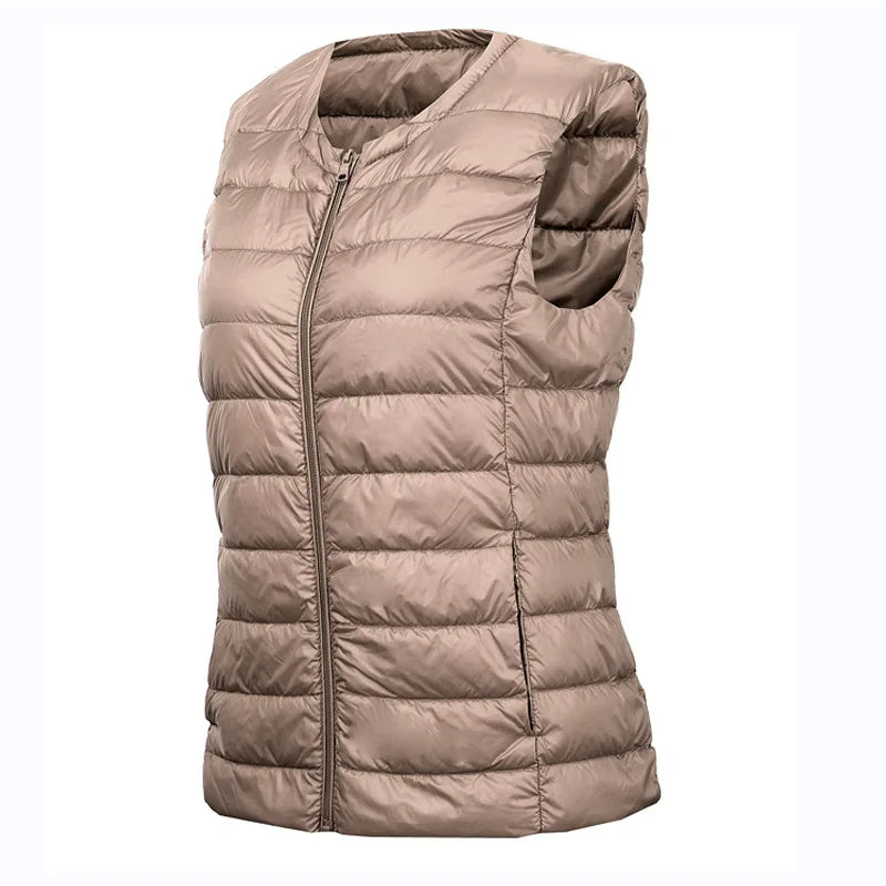 White Stand Collar Women's Sleeveless Down Vest Coat Winter Thin Slim Business Vests White Blue Black Red Women Waistcoat 3XL