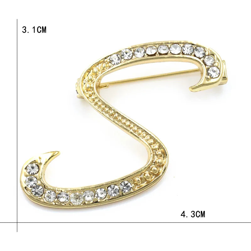 Fashion Design 26 Initial Letters Brooch Pins For Woman Luxury Lapel Pins Crystal Rhinestone Pin Badg Women Brooch Jewelry Gifts