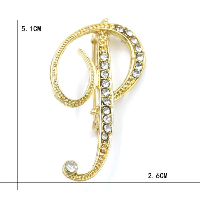 Fashion Design 26 Initial Letters Brooch Pins For Woman Luxury Lapel Pins Crystal Rhinestone Pin Badg Women Brooch Jewelry Gifts