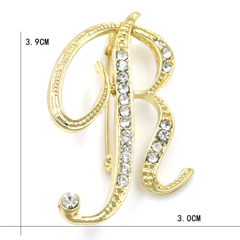 Fashion Design 26 Initial Letters Brooch Pins For Woman Luxury Lapel Pins Crystal Rhinestone Pin Badg Women Brooch Jewelry Gifts