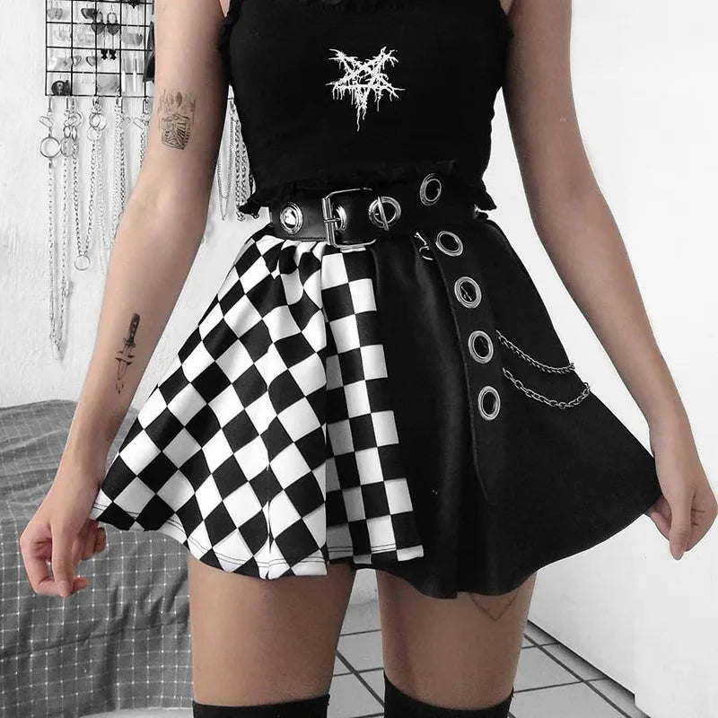 Y2k Skirt Harajuku Dark Girl Contrast Plaid Stitching Sexy High Waist Over In Summer Sexy Gothic Skirt