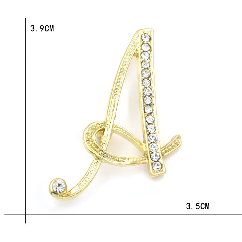 Fashion Design 26 Initial Letters Brooch Pins For Woman Luxury Lapel Pins Crystal Rhinestone Pin Badg Women Brooch Jewelry Gifts