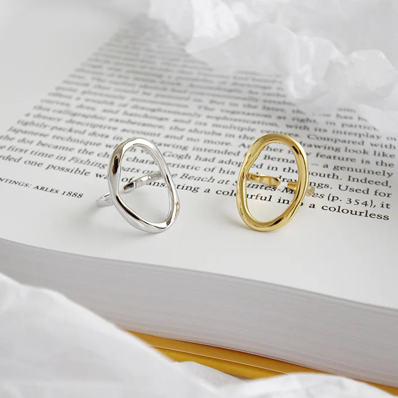 XIYANIKE Silver Color Irregular Hollow Opening Rings for Women Couple Fashion Simple Geometric Party Jewelry Gifts
