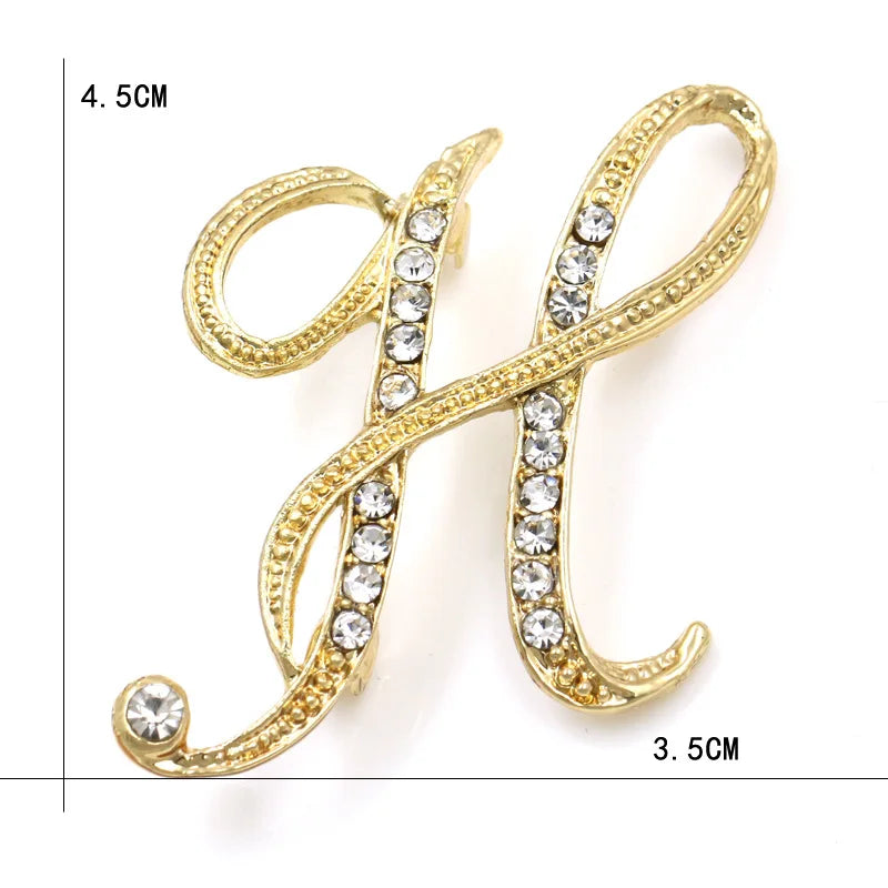 Fashion Design 26 Initial Letters Brooch Pins For Woman Luxury Lapel Pins Crystal Rhinestone Pin Badg Women Brooch Jewelry Gifts