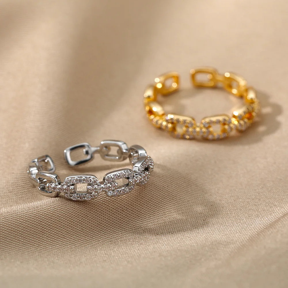 Classic Zircon Twist Chain Rings For Women Stainless Steel Elegant Couple Ring Wedding Jewelry Gift Bijoux Femme Free Shipping
