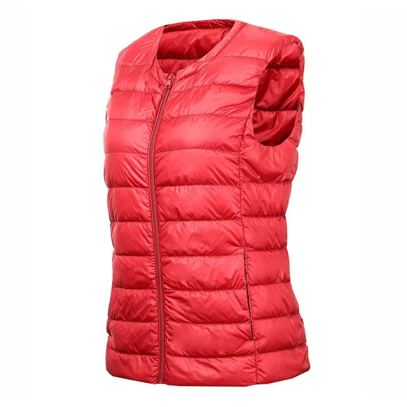 White Stand Collar Women's Sleeveless Down Vest Coat Winter Thin Slim Business Vests White Blue Black Red Women Waistcoat 3XL