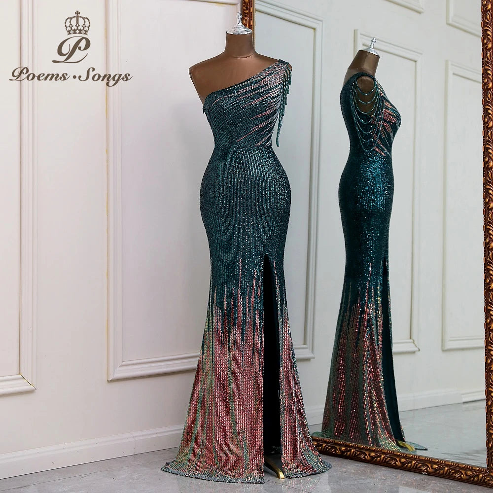 Sexy One shoulder style evening dresses prom dresses vestidos de fiesta robe de soiree de mariage party dresses women evening