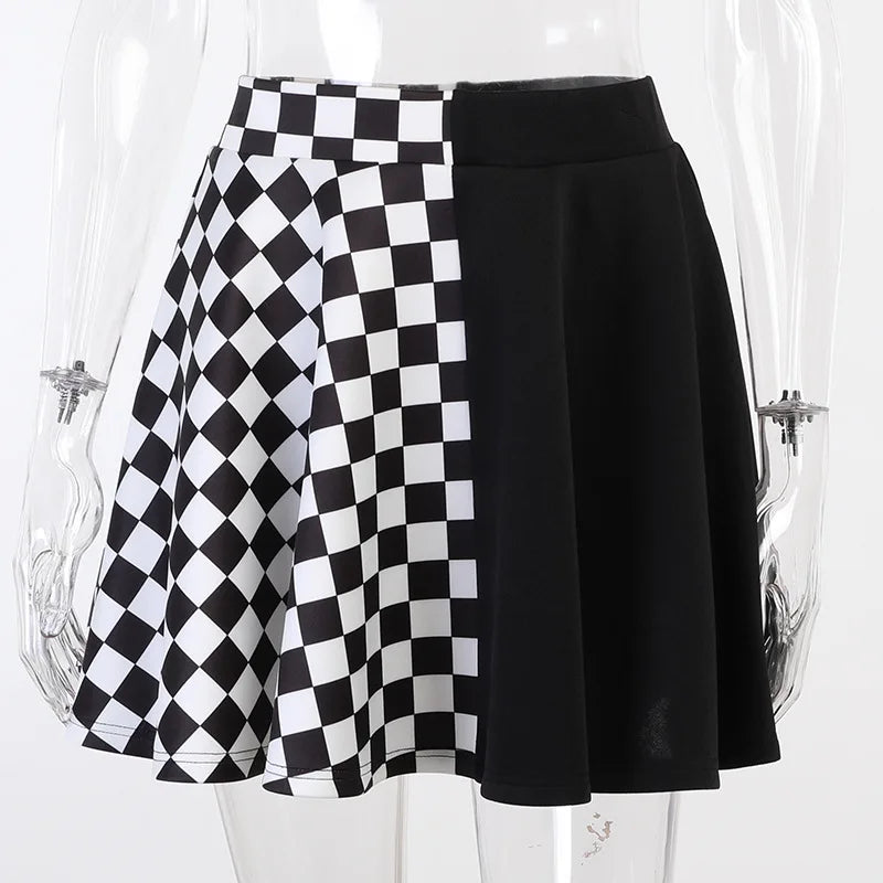 Y2k Skirt Harajuku Dark Girl Contrast Plaid Stitching Sexy High Waist Over In Summer Sexy Gothic Skirt