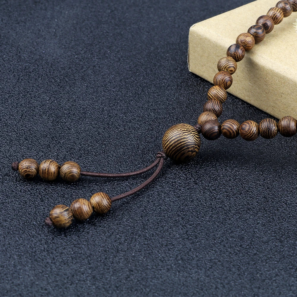 Vintage 108 Wooden Beads Bracelets 6mm Women Men Elastic Beaded Long Necklace Fashion Buddhist Prayer Yoga Jewelry Handmade Gift
