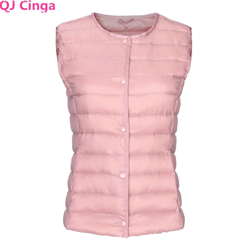 White Stand Collar Women's Sleeveless Down Vest Coat Winter Thin Slim Business Vests White Blue Black Red Women Waistcoat 3XL