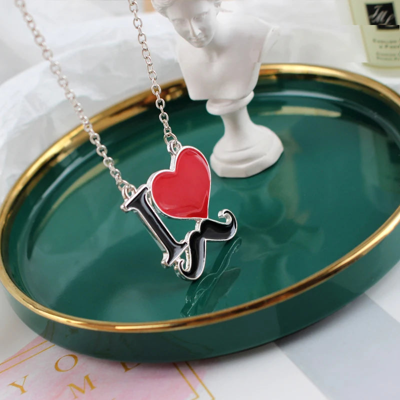 2025 New Fashion Jewelry Silver Color Enamel I Love Mustache Heart Necklaces For Women Girl Best Friends Necklace Gift