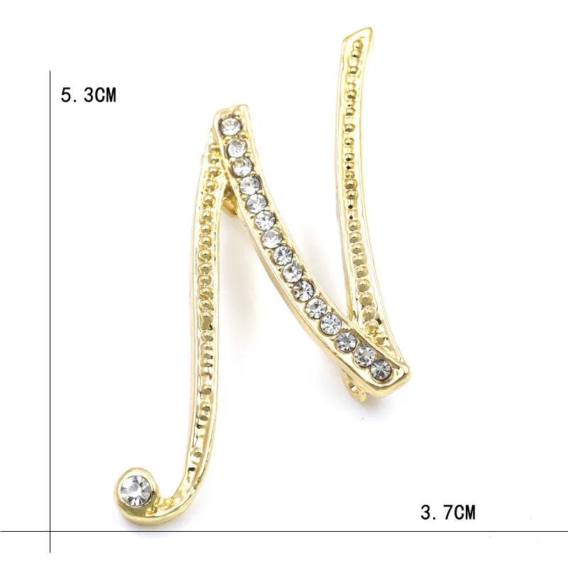 Fashion Design 26 Initial Letters Brooch Pins For Woman Luxury Lapel Pins Crystal Rhinestone Pin Badg Women Brooch Jewelry Gifts