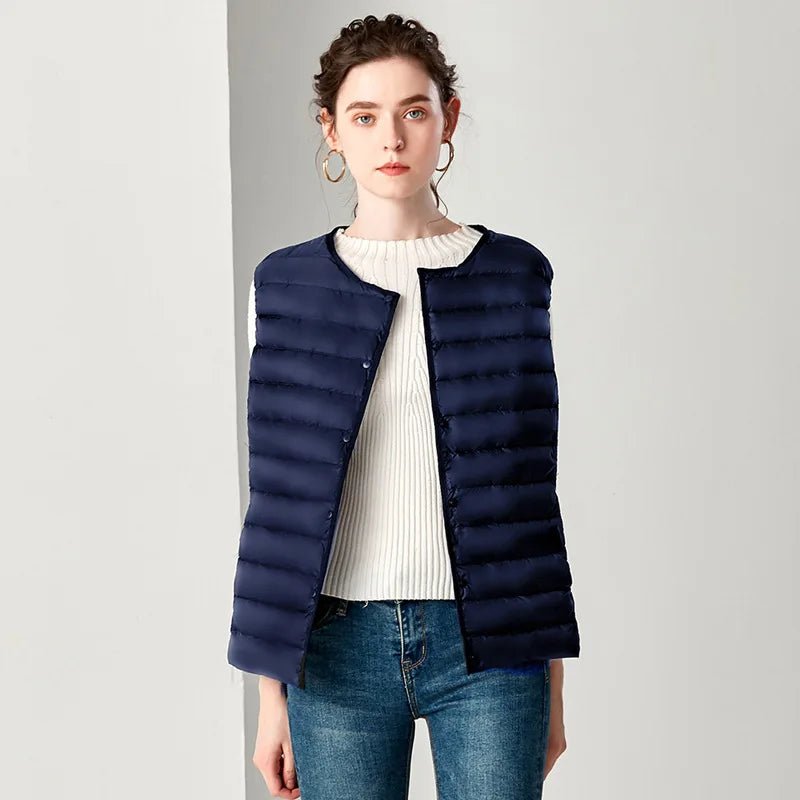 White Stand Collar Women's Sleeveless Down Vest Coat Winter Thin Slim Business Vests White Blue Black Red Women Waistcoat 3XL