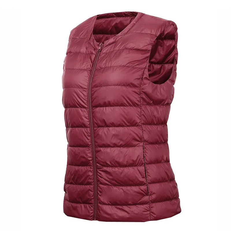 White Stand Collar Women's Sleeveless Down Vest Coat Winter Thin Slim Business Vests White Blue Black Red Women Waistcoat 3XL