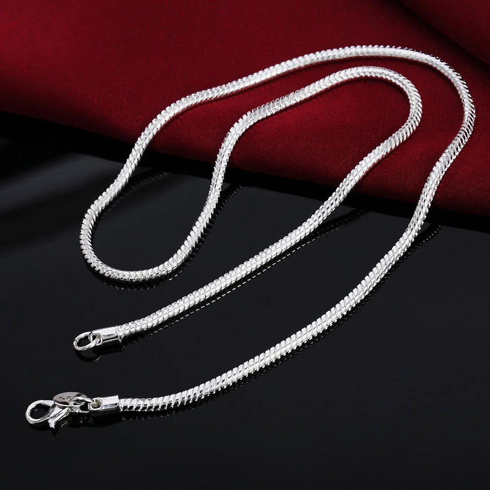 40-75cm 925スターリングシルバー 1MM/2MM/3MM ソリッドスネークチェーンネックレス メンズ レディース ファッションジュエリー ペンダント用 送料無料