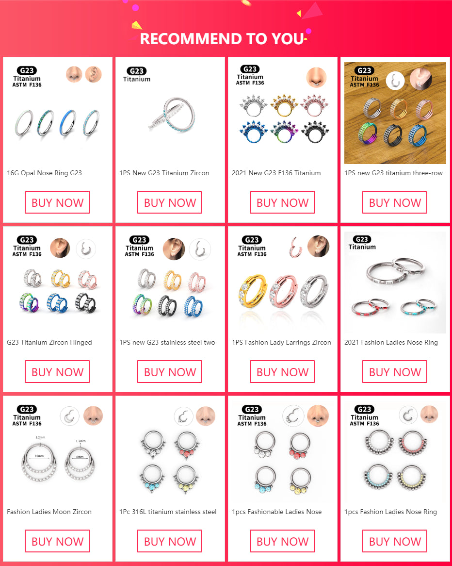 18G/16G Women's Round Earrings G23 F136 Titanium Nose Ring Hinge Clicker Open Diaphragm Nose Ring Fashion Lady Piercing Jewelry