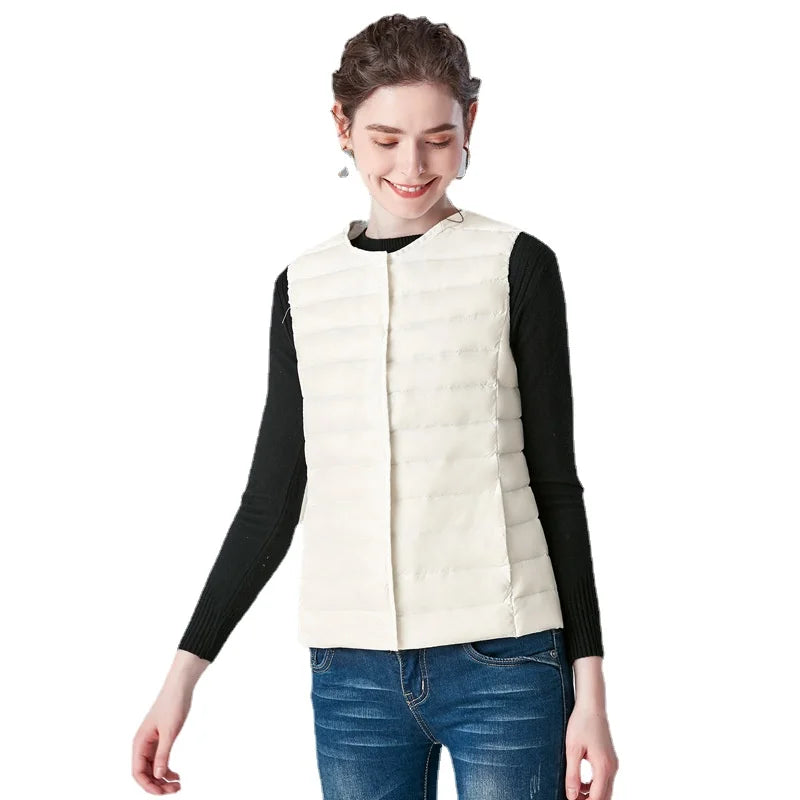 White Stand Collar Women's Sleeveless Down Vest Coat Winter Thin Slim Business Vests White Blue Black Red Women Waistcoat 3XL