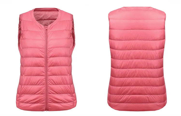 White Stand Collar Women's Sleeveless Down Vest Coat Winter Thin Slim Business Vests White Blue Black Red Women Waistcoat 3XL