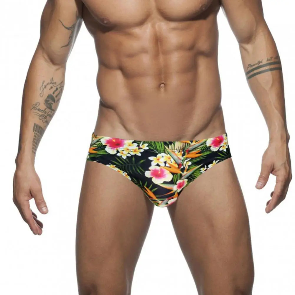 Sexy Floral Print Swimwear Men Beach Shorts Board Surfing Shorts Swimming Trunks Push Up Pad Men Swimsuits Sunga Bathing Suits