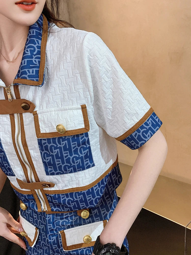 Fashion Commuter Denim Suit Women 2024 Spring Summer New Short-Sleeved To+A-Line High Waist Shorts Plus Size Casual 2-Piece Set