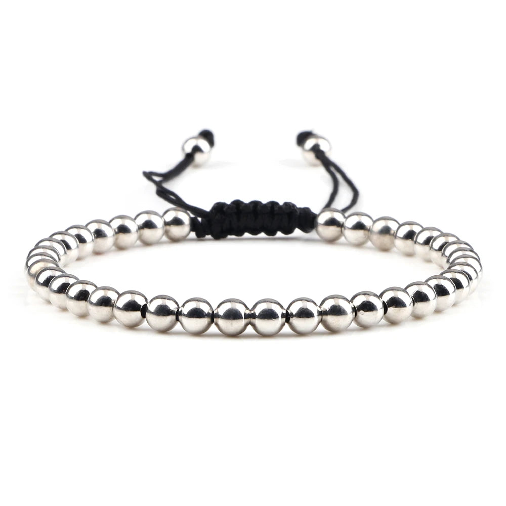 Trendy Copper Beads Bracelets 5mm Handmade Adjustable Braided Strand Bangles for Women Men Yoga Healing Fashion Jewelry Pulseira