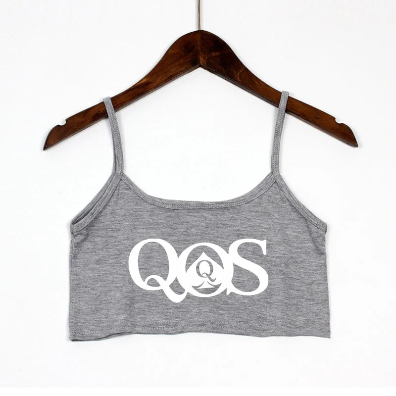 Queen Of Spades QOS Print New Fashion Sexy Crop Top Summer Women's Sexy Elastic Cotton Camis Sleeveless Short Tank Top Bar Women
