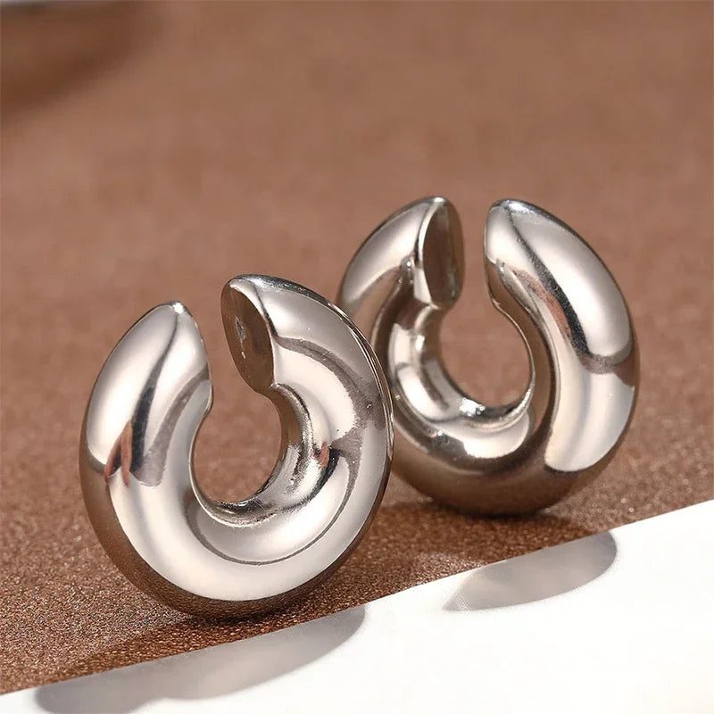 Gold Color Metallic Ear Loops For Women Simple Cool Style Irregular Geometric Ear Buckle Personalized Party HooP Earring Jewelry