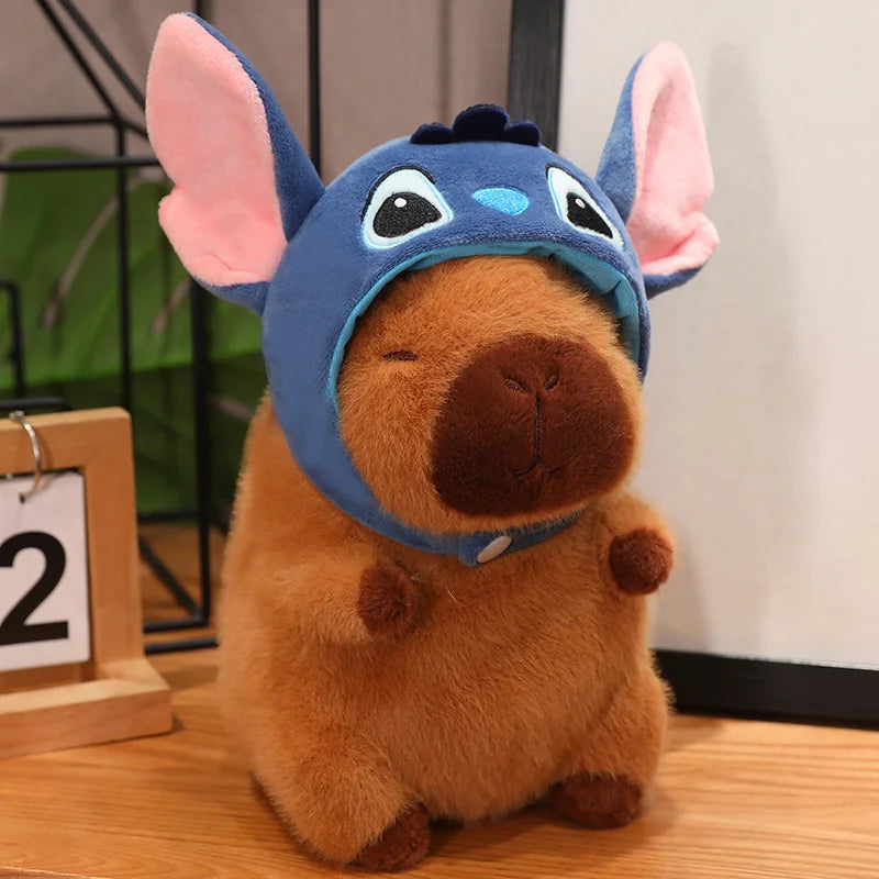 Capibara Plushies Doll Disney Stitch Pikachu Kuromi Lucifer Cat Hat Capybara Plush Toy Cartoon Stuffed Animal Doll Xmas Gifts