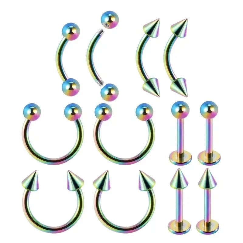 12PC/set Surgical Steel Body Piercing Jewelry Lot Bulk Nose Ring Tongue Bar Lot Eyebrow Labret Piercing Set Horseshoe Ring