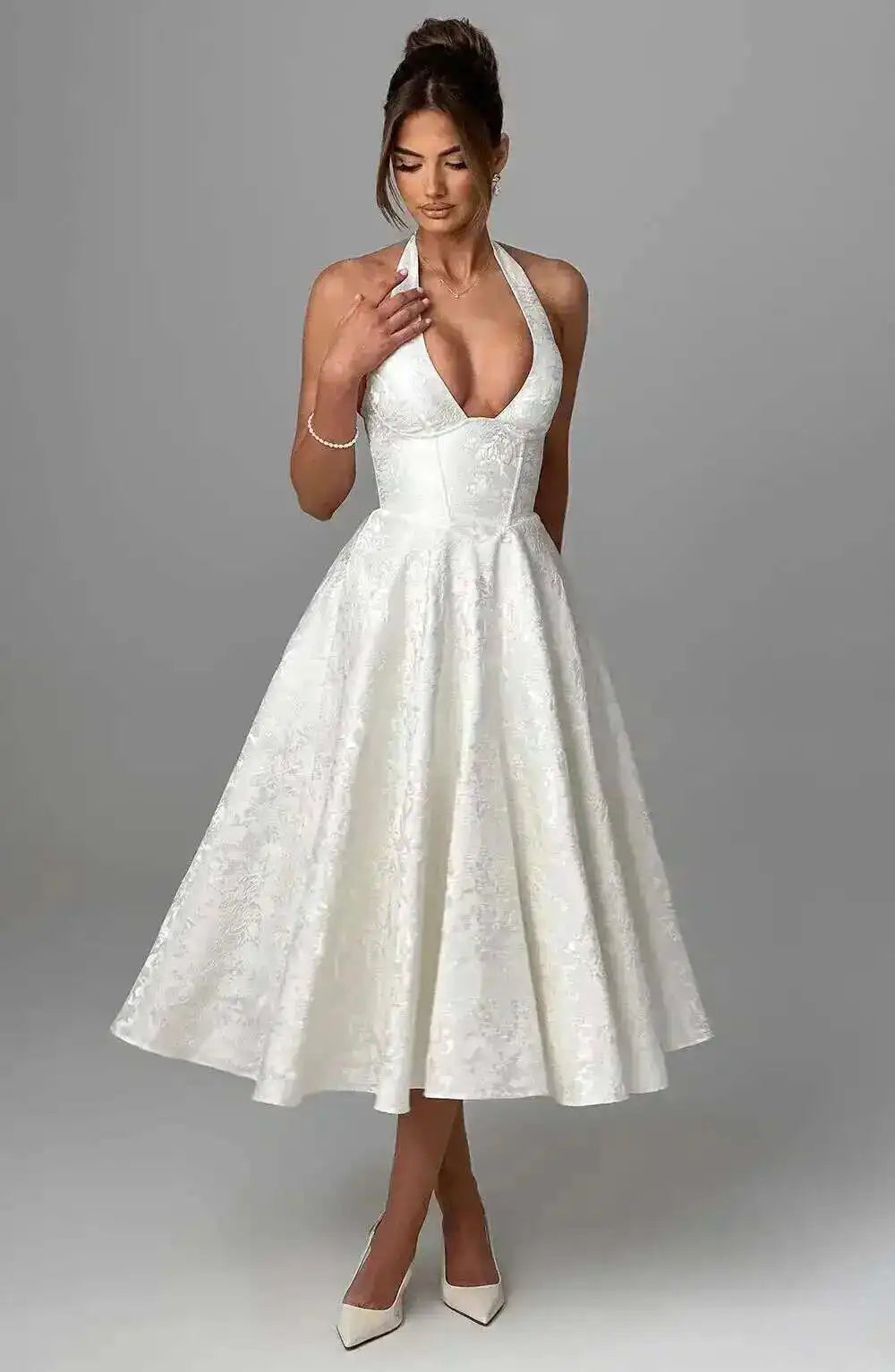 Giyu Club Evening Party Dresses Women 2025 Summer Sexy Bow Halter Long Dress Elegant Jacquard Lace Up Backless Birthday Robe