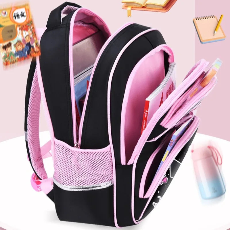New Kuromi Trolley School Bag Melody Girls Trolley Bag Stationery Storage 2 Wheels/6 Wheels Telescopic Folding Climbing Floors