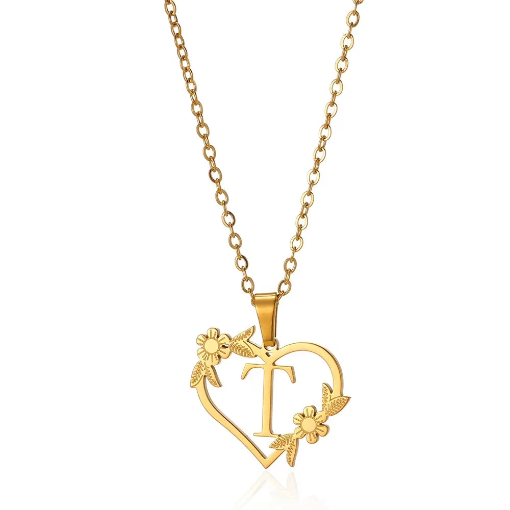 Initial Letter Stainless Steel Pendant Necklace for Women Fashion Gold Color Chain A-Z Alphabet Clavicle Necklaces Jewelry Gift